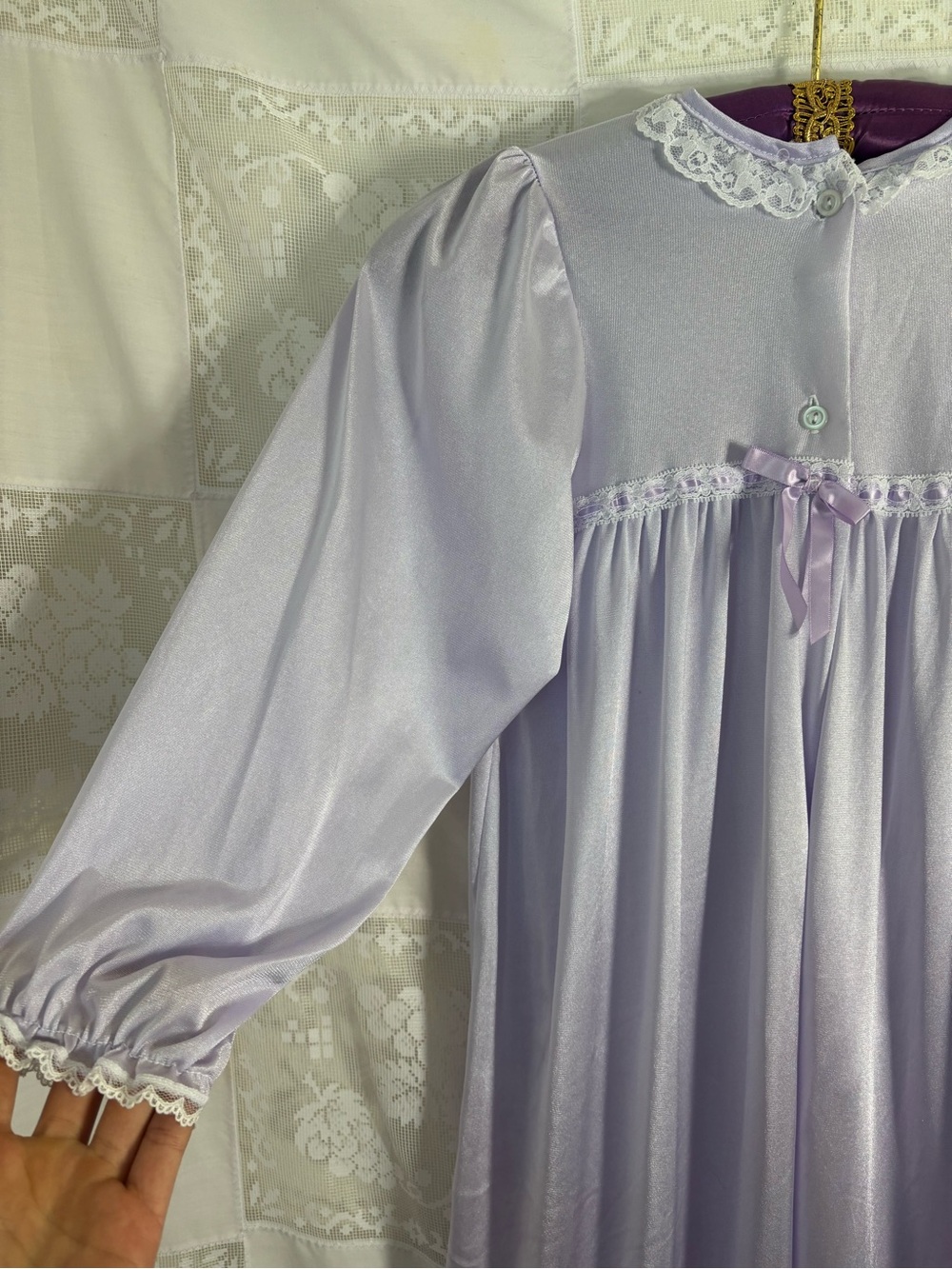 VTG Lavender Lace Collared‎ Coquette Prairie Ruffled Mid Length Robe Size S